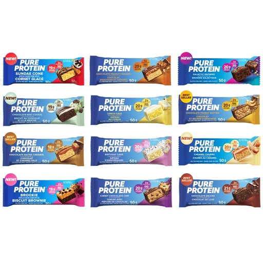 [BRSRAGLROB6BAET5] Pure Protein Bars Variety Pack | 12 flavors | High Protein, Nutritious Snacks to Support Energy, Low Sugar, Gluten free. Two new flavors Sundae Cone and Brookie. (Packaged for you by Mix it up)