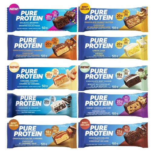 [BRSROALRO55REF35] Pure Protein Bars Variety Pack | 10 flavors | High Protein, Nutritious Snacks to Support Energy, Low Sugar, Gluten free. (Bundled for you by Mix it up)