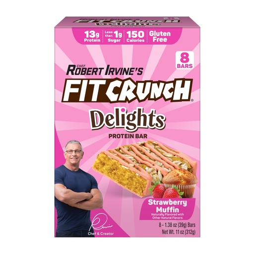 [BRSREFA5CMIQO33A] FITCRUNCH Delights Protein Bar, 13g of Protein & 1g of Sugar (8 Bars, Strawberry Muffin)