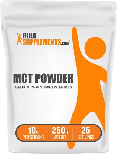 [BRSROZI3B4HRUCL5] Bulk Assupports.com MCT 粉末-中链三甘油酸盐,来自MCT椰子油,MCT 油粉-MCT 能量补充剂-Gluten Free,每服10g,250g(8.8 oz)(包1)