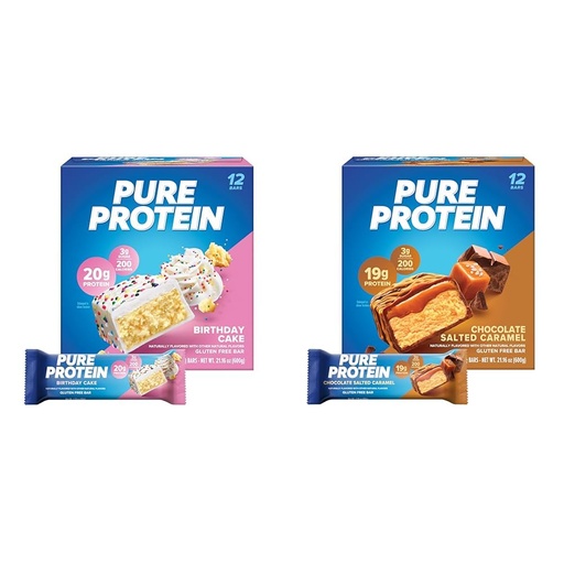[BRSROCACCIGWKDLF] Pure Protein Birthday Cake and Chocolate Salted Caramel High Protein Bars, 1.76 oz, Pack of 12