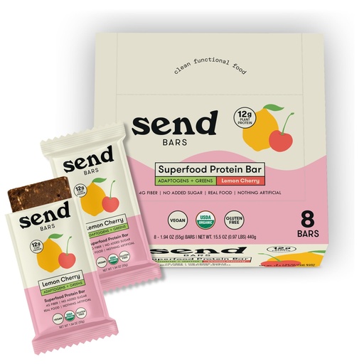 [BRSRGHTQA4IWO3LU] SEND Bars Organic Plant Based, Vegan, Healthy Protein Bars with Greens (Organic Lemon Cherry, 8 Bars) – Only Real Food Ingredients, No Added Sugar, Gluten Free, Dairy Free, Non-GMO, Healthy Snacks