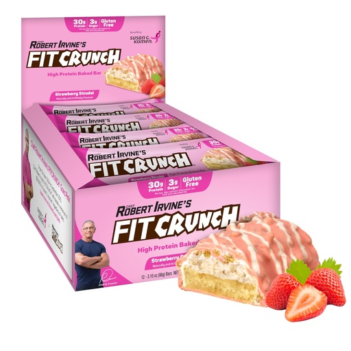 [BRSREFL2BACWGG3L] FITCRUNCH Full Size Protein Bars, 6-Layer Baked Bar, 3g of Sugar, Gluten Free & Soft Cake Core (12 Bars, Strawberry Strudel)