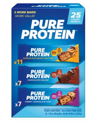 [BRSRGEIYBABGMHLJ] Pure Proteins Bars, Nutrient Rich Snacks with High Protein for Energy Support, Minimal Sugar, Gluten-Free, Variety Pack (25 Pack)