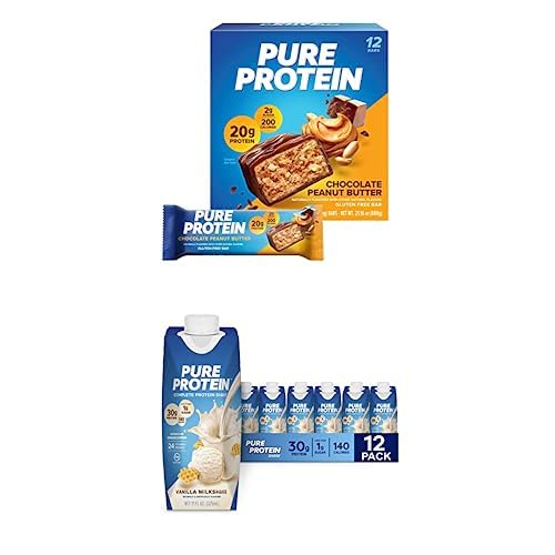 [BRSROEL2OQJWMDIZ] Protein on the Go Bundle: Pure Protein Bars, Chocolate Peanut Butter, 1.76oz, 12 Count + Pure Protein Vanilla Protein Shake, 11oz Bottles, 12 Pack