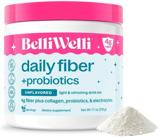 [BRSRAA3QBF6GY3D7] Belli Welli Unflavored Daily Fiber Supplement Powder with Collagen, Probiotics & Electrolytes | Supports Digestive Health, Gut Balance & Debloating, Sugar Free | 30 Servings