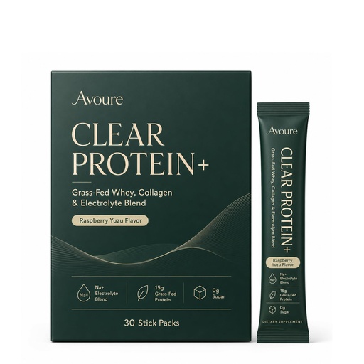 [BRSRYYYROEIGMET6] Lazra Avoure Clear Protein Powder, Grass-Fed Whey Protein, Collagen & Electrolyte Blend, Raspberry Yuzu Flavor, 15g Protein, 0g Sugar, 30 Count