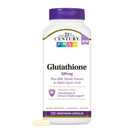 [BRSRE237A57ROHT5] 21st Century Glutathione 500mg Reduced – Antioxidant & Liver Support with Milk Thistle, Alpha Lipoic Acid, 120-Day Supply, Vegetarian Capsules, Non-GMO