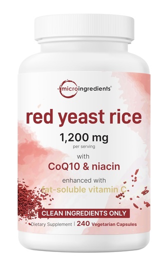 [BRSREZIHCJYWKF3V] Micro Ingredients Red Yeast Rice with CoQ10 1200mg, 240 Veggie Capsules | Cholesterol Support & Heart Health Supplements* | 4-in-1 with Flush Free Niacin & Fat Soluble Vitamin C | Filler Free, Non-GMO