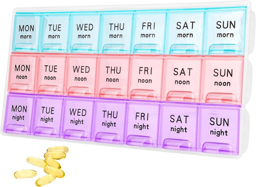 [BRSRAZQQA55AGCQ7] Large Weekly Pill Organizer 3 Times A Day,Travel Pill Cases ，Moisture-Proof 7 Day Pill Contaner,Medicine Pill Organizer, Portable for Pills Vitamin Fish Oil Supplements