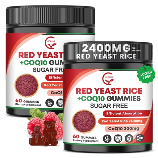 [BRSREGT3AB5RYFLU] Red Yeast Rice with Coq10 Gummies, Red Yeast Rice 2400 mg with CoQ10 200 mg for Cholesterol Support, Heart Health Supplement, Sugar Free, Non-GMO, Vegan – 120 Counts