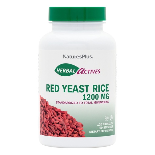 [BRSWIYQEAEIR6E3G] NaturesPlus Herbal Actives Red Yeast Rice 1200 mg - 120 Capsules - Non-GMO, Vegan, Gluten Free - 60 Servings