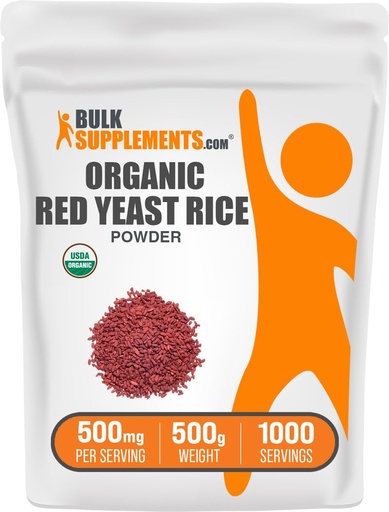 [BRSROFALAQIAEEY3] BulkSupplements.com Organic Red Yeast Rice Powder - Organic Red Yeast Rice Supplement, for Heart Health Support - Vegan Friendly, 500mg per Serving, 500g (1.1 lbs) (Pack of 1)