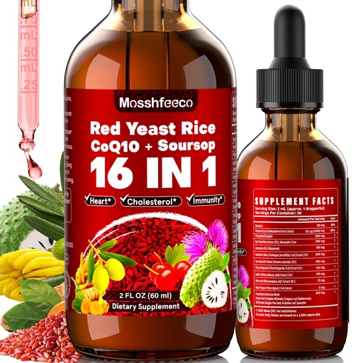 [BRSRGEL7CQPB63TX] Red Yeast Rice with CoQ10 & Soursop Leaf Extract - Vegan Cholesterol Support Supplement with Red Yeast Rice Extract, Promotes Heart & Immune Health, Non-GMO-2 Fl Oz