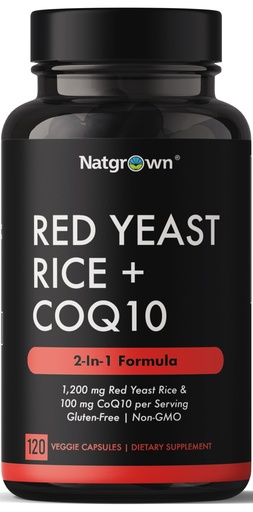[BRSRABIOOIIAEADA] Natgrown Red Yeast Rice 1200 mg with CoQ10 100 mg - Supports Healthy Cholesterol Levels & Heart Health Support - Herbal Supplement for Men & Women - Vegan, Non-GMO - 120 Capsules