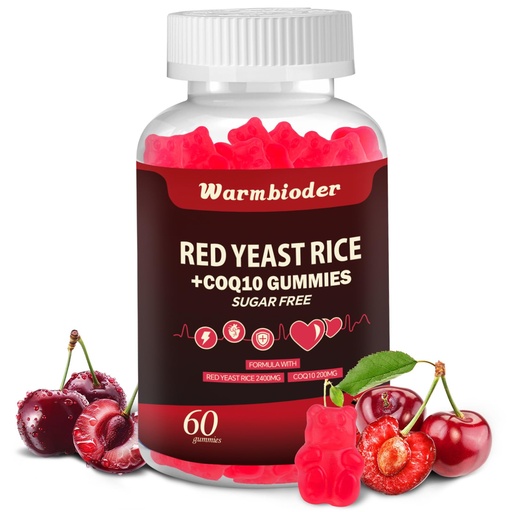 [BRSRGYAFCMHWMDLX] Red Yeast Rice with Coq10 Gummies Sugar Free, Organic Red Yeast Rice for Cholesterol Lowering Supplements,Enhanced with Coenzyme Q10,Support Heart Health