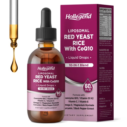[BRSREFTQCF6QECY4] Liposomal Red Yeast Rice with CoQ10 Liquid Drops, Organic Red Rice Yeast Extract with Citrus Bergamot,Omega-3,Magnesium Glycinate, Vitamin D3 K2,Vegan,Natural Blueberry Flavor,2 FL OZ