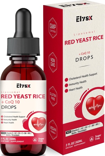 [BRSREZI3A4NRQE3X] Liposomal Red Yeast Rice with Coq10 Liquid Drops, Red Rice Yeast for Cholesterol Health, Immune & Heart Support, with Biotin, Bromelain & Vitamins, 2 FL OZ