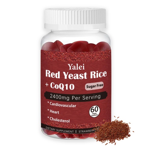 [BRSREC34DJYAKYA3] Premium Red Yeast Rice with CoQ10 Gummies for Heart & Cholesterol Support | Sugar Free, Strawberry Flavor | 60 Gummies (30 Day Supply) | Vegan, Non-GMO