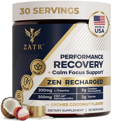 [BRSRGBQROYBQI3A3] Post Workout Recovery Drink- Creatine, Ashwagandha KSM 66, L-Theanine, and Taurine, for No Crash ATP Energy, Endurance, Low Cortisol Calm Focus, & Strength – 30 Servings (Lychee Cococut Flavor)