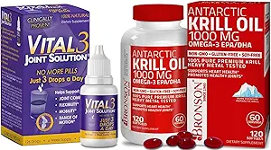 [BRSWYZQDB56QGAD4] Vital 3 Joint Solution® Clinically Proven Liquid Knee Relief + Bronson Antarctic Krill Oil 1000 mg with Omega-3s EPA, DHA