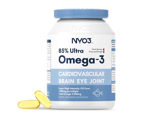 [BRSRGYD4AB7GYCTD] NYO3 Omega 3 Fish Oil 1000mg, rTG Omega 3 Fatty Acids w/EPA & DHA, Wild-Caught Burpless Fish Oil, Supports Heart Brain Health, 60 Softgels (Product Nearing Expiration)