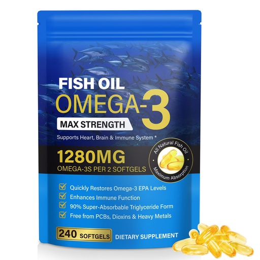 [BRSRGY3QAAJRS3IY] Omega 3 Fish Oil | 240 Lemon Flavored Softgels | Omega 3 Supplements Support Heart, Brain, Eyes & Immune Health | Easily Absorbed, Gluten-Free & Non-GMO