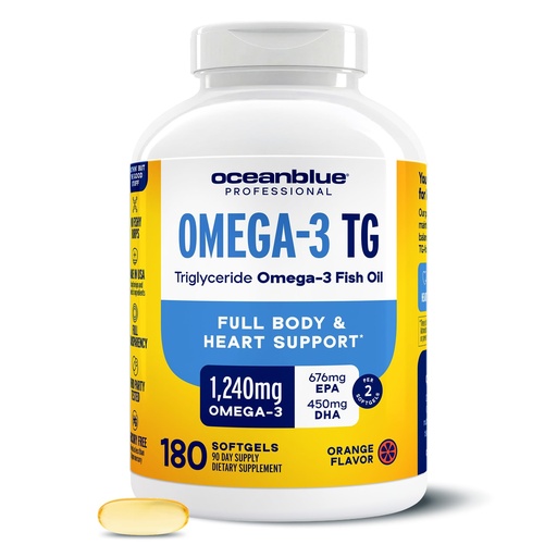 [BRSRGBDYBMCQECY4] Oceanblue Omega-3 TG Fish Oil - Heart, Brain, Eye Support | 180 Softgels - 90 Servings | 1240mg Omega-3, 676mg EPA, 450mg DHA | Burp-Free