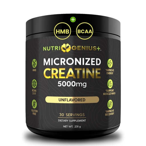 [BRSRECQKC4FRAG3J] Creatine Powder Micronized with BCAAs + HMB, Magnesium Malate, for Muscle Growth, Strength & Recovery | Unflavored | 30 Servings (Unflavored)