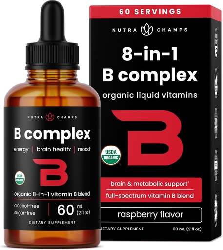 [BRSWYYD3OIDQ223B] USDA Vitamina Orgánica B Complejo Líquidas gotas TENIDO B Vitaminas Suplemento Complejo con B1, B2, B3, B6, B7, B9 &amp; Methyl B12 gotas para adultos &amp; niños TEN Vegan Berry Flavor 2oz ANTE 60 Servings / 2 Month Supply