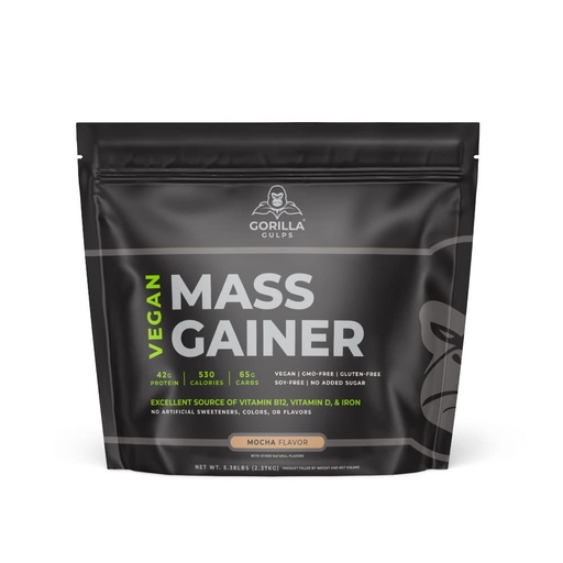 [BRSWYFIFO4JWGCI6] Gorilla Gulps – Mocha Vegan Mass Gainer – 5 lb Natural High Calorie Protein Powder – GMO, Gluten, Dairy, & Soy Free. No Artificial Ingredients – 530 Calories – 18 Servings