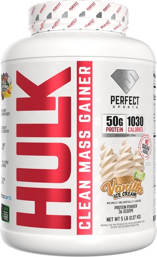 [BRSREALRCR5QYHLK] PERFECT SPORTS Hulk Clean Mass Gainer | 50g Whey Protein | Full Serving of Fruits & Veggies | 99% Removed Lactose & Gluten Free | 5 Pounds (Vanilla Ice Cream)