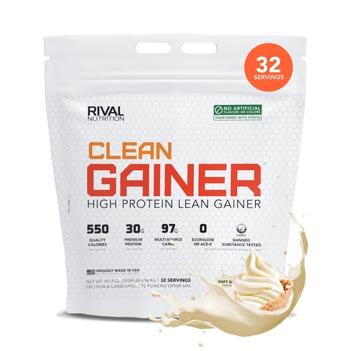 [BRSRGFAYPIARUA3Z] RIVAL NUTRITION Clean Gainer High-Protein Lean Gainer Powder Soft Serve Vanilla 10 Lb I 32 Servings with 550 Calories, 30g Protein, 97g Multi-Source Carbs I Natural Flavors, Clean Ingredients