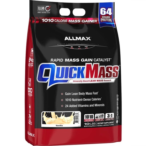 [BRSRMBT4BV6GE3I4] ALLMAX QUICKMASS, Vanilla - 10 lb - Rapid Mass Gain Catalyst - Up to 64 Grams of Protein Per Serving - 3:1 Carb to Protein Ratio - Zero Trans Fat - Up to 70 Servings
