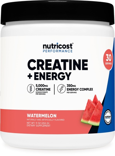 [BRSREY3YCN4AKAY2] Nutricost Creatine + Energy 30 Servings (Watermelon Flavored) - 5,000mg Creatine Monohydrate + 350mg Energy Complex Per Serving