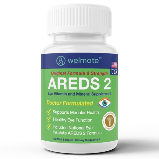 [BRSRABABCMAQYADJ] WELMATE - AREDS 2 (60 Servings) - Eye Vitamin and Mineral Supplement - Vitamin C, Zinc, Lutein, Zeaxanthin - Macular Health - Doctor Formulated & Tested - Eye Care - Gluten Free - 120 Mini Softgels