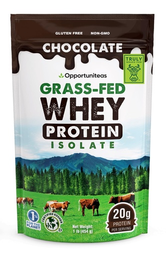 [BRSWKFT6CEIQK2TY] Opportuniteas Grass Fed Chocolate Whey Isolate Protein Powder – 20 g Protein, Heavy-Metal Tested, Made with Organic Cacao & Organic Cane Sugar, Non-GMO, Hormone-Free, Sourced from Ireland, 1 lb