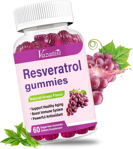 [BRSROHYBOZ6BUYA3] High Purity Resveratrol Gummies, 98% Trans-Resveratrol with Quercetin, Coq 10, Vitamin C, Reservatrol Supplement for Antioxidant, Anti-Aging, 60 Gummies