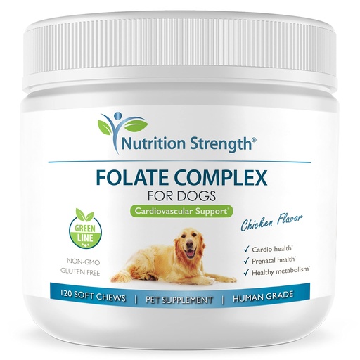 [BRSRMYA6BB5QMADJ] Folate for Dogs to Promote Cardiovascular & Prenatal Health, Support DNA Synthesis & Cell Maintenance, Folic Acid for Dogs with Zinc, Biotin, Iron & Vitamin B12, 120 Soft Chews