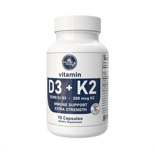 [BRSREAAFPJ6QAH3X] Vitamin D3 + K2, 10,000 IU D3, 200 mcg K2, 90 Capsules