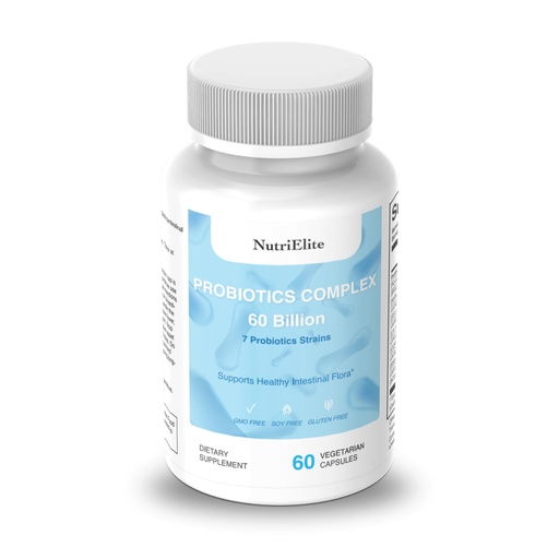 [BRSRGYAEAUCRYCA4] Probiotics Complex 60 Billion CFU | 7 Diverse Strains | Supports Digestive Health, Gut Flora Balance & Immune Function | Shelf-Stable, Vegan Capsules | 60 Capsules