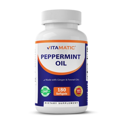 [BRSRAFL5C4GQADTP] Vitamatic Peppermint Oil Gel with Ginger & Fennel Oils, 550mg per Serving, 180 Softgels