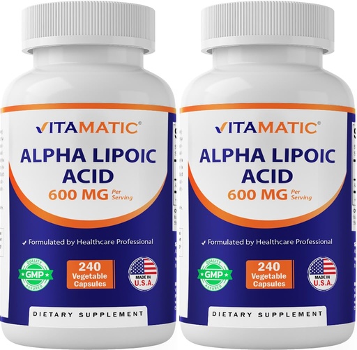 [BRSREFA7CIIBMCD4] Vitamatic Alpha Lipoic Acid (ALA) 600mg Per Serving - 240 Vegetable Capsules - 120 Servings - Non-GMO & Gluten Free-2 Pack
