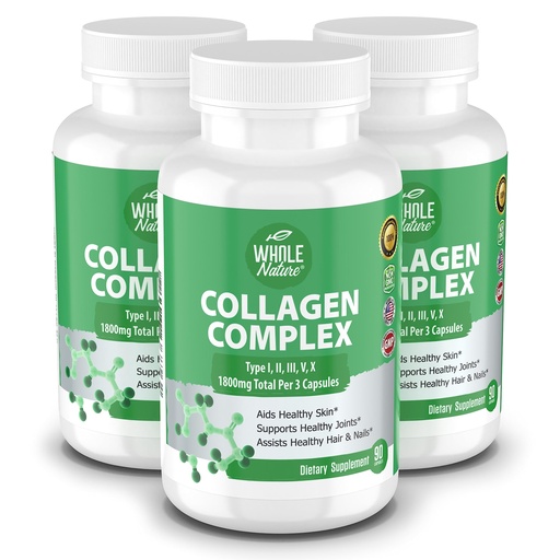 [BRSROEICOIPAYCL7] Multi Collagen Protein Peptides Supplement Capsules - 1800mg Collagen Complex Types I, II, III, V, X - Joint Support, Healthy Hair, Skin, Nails, Beauty Vitamins, 100% Natural, Non-GMO 270ct (3)