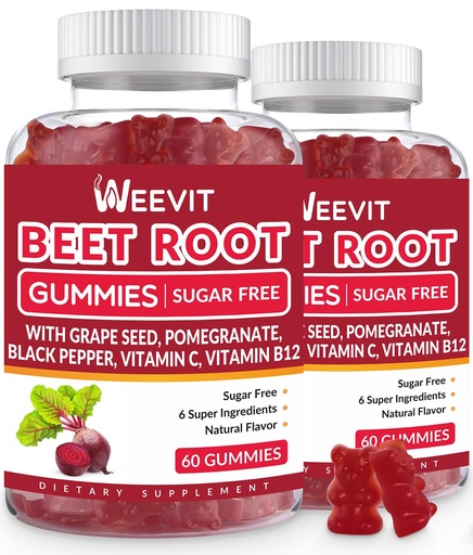 [BRSRMAYTCMBBYDL4] WEEVIT Beet Root Gummies, Nitric Oxide Supplement for Men Women | Organic Beet Gummy with Grape Seed, Pomegranate, Black Pepper, Vitamin C, B12