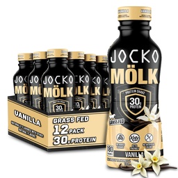 Jocko Mölk 30g Grass Fed Protein Shakes – No Added Sugar Protein Drinks KETO Friendly - Ready to Drink 12 FL Oz (Pack of 12) Vanilla