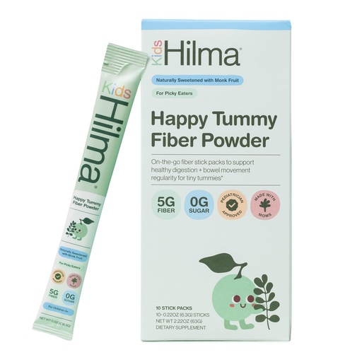 [BRSRGAI2OZ5GM3AZ] Hilma Happy Tummy Fiber Powder - Kids Fiber Supplement for Gut Health, Digestive Support & Occasional Constipation Relief, with Prebiotics from Acacia Powder - 10 Packets