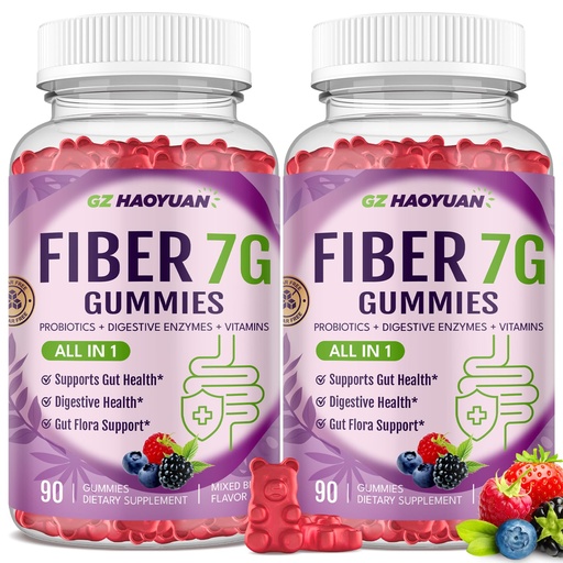 [BRSRGALQPJ7AOCLO] Fiber Gummies for Adults - Sugar Free Fiber Supplement 17 in 1, Probiotic 60 Billion CFU & Prebiotic with Digestive Enzymes, Inulin, Psyllium, Support for Gut & Digestive Health, 180 Count
