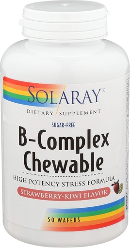 [BRSWIYTYO4GRQE3A] Solaray, Alta Potencia B-Complex Chewable, Sabor de Fresa Natural, 50 Chewables