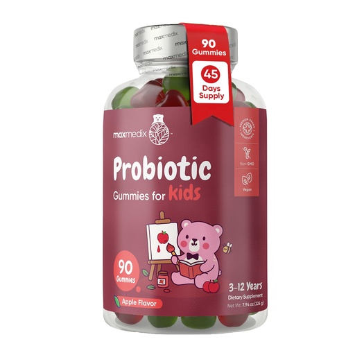 [BRSREH3RPJ7A2ADK] maxmedix Kids Probiotics Gummies | Prebiotic + Probiotics for Kids - 1 Billion CFU & Inulin (45-Day Supply) | 90 Children Synbiotic Gummies | Natural Apple Flavor | Vegan, Non-GMO
